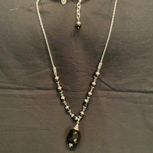 Brighton Black Glass Beaded Silver Plated Pendant Necklace